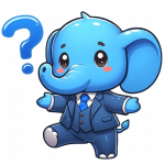 Un éléphant bleu chibi sur 2 pattes en costume cravate bleu avec un point d'exclamation.